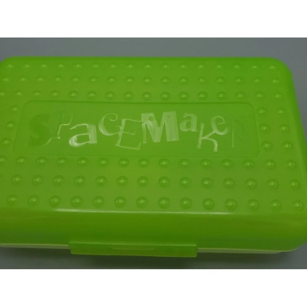 Spacemaker Vintage 1990s Plastic Pencil Case‎ Box Neon Green Top Frosted Bottom